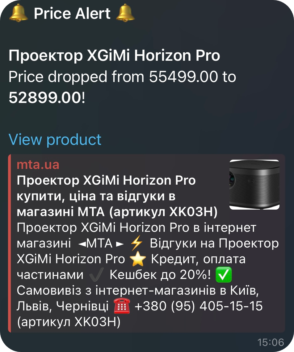 Real price drop Telegram notification